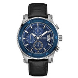 Buy Shop Guess Pinnacle Chronograph Quartz Blue Dial Black Leather Strap Watch For Men - W0673G4 USA Online