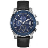 Buy Shop Guess Pinnacle Chronograph Quartz Blue Dial Black Leather Strap Watch For Men - W0673G4 USA Online