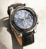 Buy Shop Guess Pinnacle Chronograph Quartz Blue Dial Brown Leather Strap Watch For Men - W0673G1 USA Online