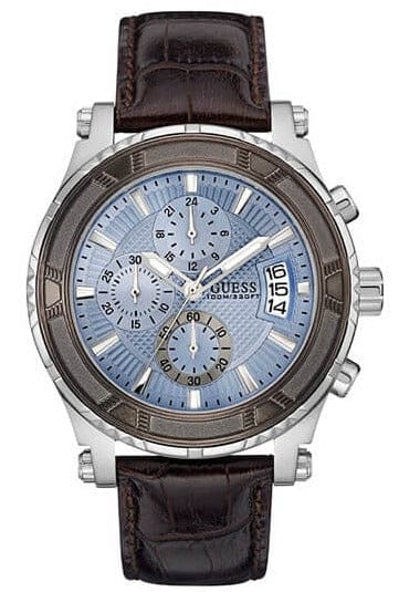 Buy Shop Guess Pinnacle Chronograph Quartz Blue Dial Brown Leather Strap Watch For Men - W0673G1 USA Online