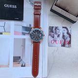 Buy Shop Guess Pinnacle Chronograph Quartz Blue Dial Brown Leather Strap Watch For Women - W0673G3 USA Online