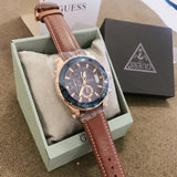 Buy Shop Guess Pinnacle Chronograph Quartz Blue Dial Brown Leather Strap Watch For Women - W0673G3 USA Online