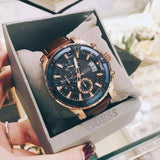 Buy Shop Guess Pinnacle Chronograph Quartz Blue Dial Brown Leather Strap Watch For Women - W0673G3 USA Online
