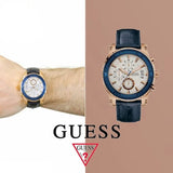 Buy Shop Guess Pinnacle Chronograph White Dial Blue Leather Strap Watch For Men - W0673G6 USA Online