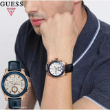 Buy Shop Guess Pinnacle Chronograph White Dial Blue Leather Strap Watch For Men - W0673G6 USA Online