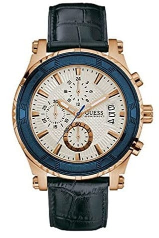 Buy Shop Guess Pinnacle Chronograph White Dial Blue Leather Strap Watch For Men - W0673G6 USA Online