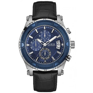 Buy Shop Guess Pinnacle Chronograph Quartz Blue Dial Black Leather Strap Watch For Men - W0673G4 USA Online