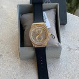 Buy Shop Guess Princess Crystals Gold Dial Black Silicone Strap Watch For Women - GW0439L2 USA Online