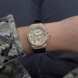 Buy Shop Guess Princess Crystals Gold Dial Black Silicone Strap Watch For Women - GW0439L2 USA Online