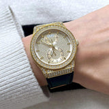 Buy Shop Guess Princess Crystals Gold Dial Black Silicone Strap Watch For Women - GW0439L2 USA Online
