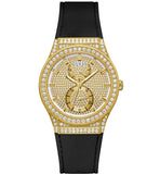 Buy Shop Guess Princess Crystals Gold Dial Black Silicone Strap Watch For Women - GW0439L2 USA Online