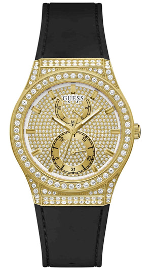 Buy Shop Guess Princess Crystals Gold Dial Black Silicone Strap Watch For Women - GW0439L2 USA Online