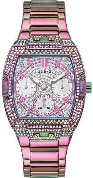 Guess Phoenix Chronograph Crystals Silver Dial Pink Steel Strap Watch For Women - GW0104L4