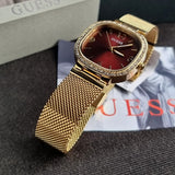 Buy Shop Guess Quartz Red Dial Gold Mesh Strap Watch For Women - GW0354L4 USA Online
