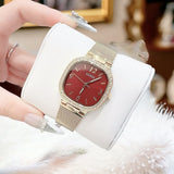 Buy Shop Guess Quartz Red Dial Gold Mesh Strap Watch For Women - GW0354L4 USA Online