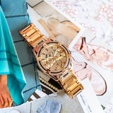 Buy Shop Guess Queen Multifunction Rose Gold Dial Rose Gold Steel Strap Watch For Women - GW0464L3 USA Online
