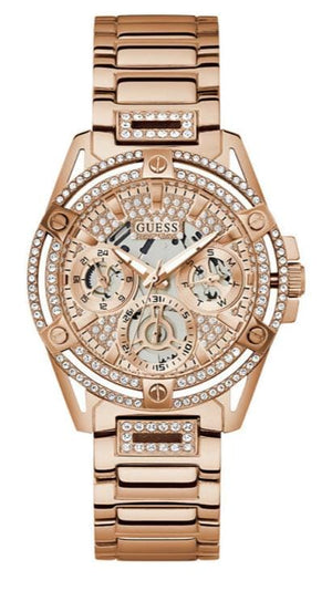Buy Shop Guess Queen Multifunction Rose Gold Dial Rose Gold Steel Strap Watch For Women - GW0464L3 USA Online
