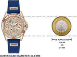 Buy Shop Guess Queen Quartz Crystals Rose Gold Dial Blue Silicone Strap Watch For Women - GW0536L5 USA Online