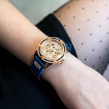 Buy Shop Guess Queen Quartz Crystals Rose Gold Dial Blue Silicone Strap Watch For Women - GW0536L5 USA Online