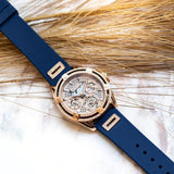 Buy Shop Guess Queen Quartz Crystals Rose Gold Dial Blue Silicone Strap Watch For Women - GW0536L5 USA Online