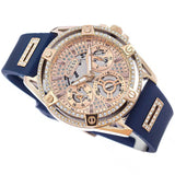Buy Shop Guess Queen Quartz Crystals Rose Gold Dial Blue Silicone Strap Watch For Women - GW0536L5 USA Online