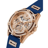 Buy Shop Guess Queen Quartz Crystals Rose Gold Dial Blue Silicone Strap Watch For Women - GW0536L5 USA Online