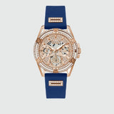 Buy Shop Guess Queen Quartz Crystals Rose Gold Dial Blue Silicone Strap Watch For Women - GW0536L5 USA Online