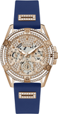 Buy Shop Guess Queen Quartz Crystals Rose Gold Dial Blue Silicone Strap Watch For Women - GW0536L5 USA Online