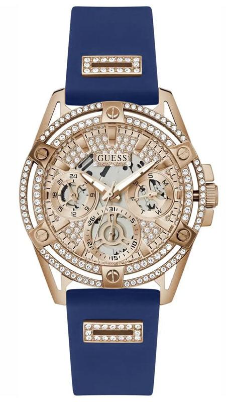 Buy Shop Guess Queen Quartz Crystals Rose Gold Dial Blue Silicone Strap Watch For Women - GW0536L5 USA Online