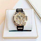 Buy Shop Guess Queen Quartz Gold Dial Black Silicone Strap Watch For Women - GW0536L3 USA Online