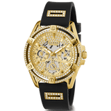 Buy Shop Guess Queen Quartz Gold Dial Black Silicone Strap Watch For Women - GW0536L3 USA Online