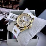 Buy Shop Guess Queen Quartz Gold Dial White Silicone Strap Watch For Women - GW0536L2 USA Online