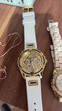 Buy Shop Guess Queen Quartz Gold Dial White Silicone Strap Watch For Women - GW0536L2 USA Online