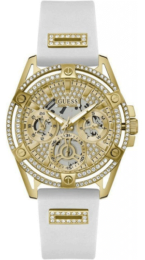 Buy Shop Guess Queen Quartz Gold Dial White Silicone Strap Watch For Women - GW0536L2 USA Online