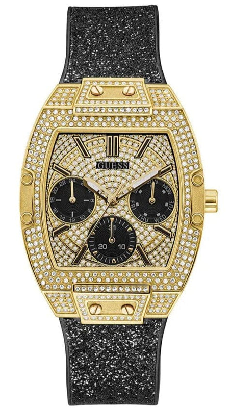 Buy Shop Guess Raven Diamonds Champagne Dial Black Rubber Strap Watch For Women - GW0105L2 USA Online
