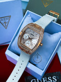 Buy Shop Guess Raven Diamonds Rose Gold Dial White Silicone Strap Watch for Women - GW0105L3 USA Online