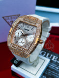Buy Shop Guess Raven Diamonds Rose Gold Dial White Silicone Strap Watch for Women - GW0105L3 USA Online