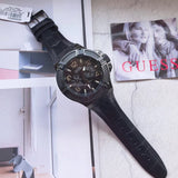 Buy Shop Guess Rigor Analog Black Dial Black Leather Strap Watch For Men - W0040G1 USA Online