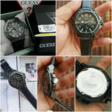 Buy Shop Guess Rigor Analog Black Dial Black Leather Strap Watch For Men - W0040G1 USA Online