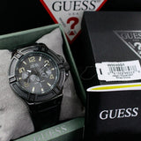 Buy Shop Guess Rigor Analog Black Dial Black Leather Strap Watch For Men - W0040G1 USA Online