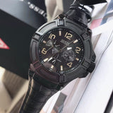 Buy Shop Guess Rigor Analog Black Dial Black Leather Strap Watch For Men - W0040G1 USA Online