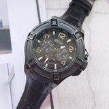 Buy Shop Guess Rigor Analog Black Dial Black Leather Strap Watch For Men - W0040G1 USA Online