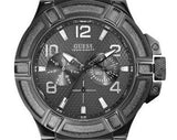 Buy Shop Guess Rigor Analog Black Dial Black Leather Strap Watch For Men - W0040G1 USA Online