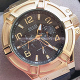 Buy Shop Guess Rigor Analog Black Dial Black Leather Strap Watch For Men - W0040G4 USA Online