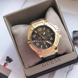 Buy Shop Guess Rigor Analog Black Dial Black Leather Strap Watch For Men - W0040G4 USA Online