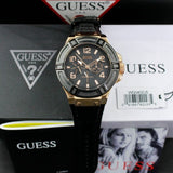 Buy Shop Guess Rigor Analog Black Dial Black Leather Strap Watch For Men - W0040G5 USA Online