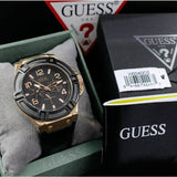 Buy Shop Guess Rigor Analog Black Dial Black Leather Strap Watch For Men - W0040G5 USA Online