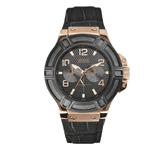 Buy Shop Guess Rigor Analog Black Dial Black Leather Strap Watch For Men - W0040G5 USA Online