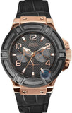 Buy Shop Guess Rigor Analog Black Dial Black Leather Strap Watch For Men - W0040G5 USA Online