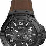 Buy Shop Guess Rigor Analog Black Dial Brown Leather Strap Watch For Men - W0040G8 USA Online